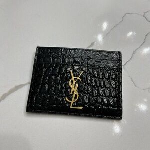 YSL Patent Leather Croc Embossed Cassandre Card Holder